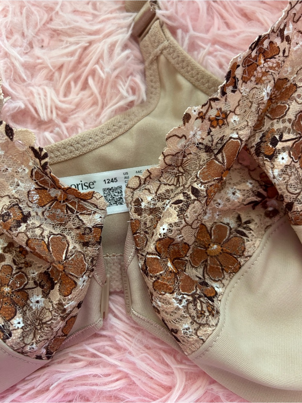 Glamorise Beige Bra with Brown Floral Lace